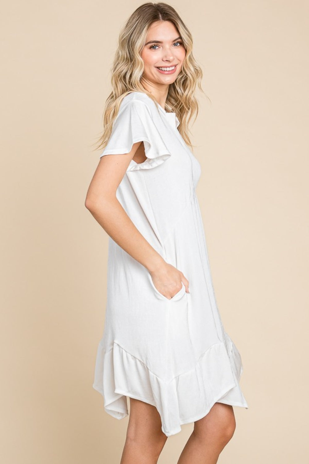 Culture Code Full Size Short Sleeve Ruffled Asymmetric Hem Dress - Heeler & Dash