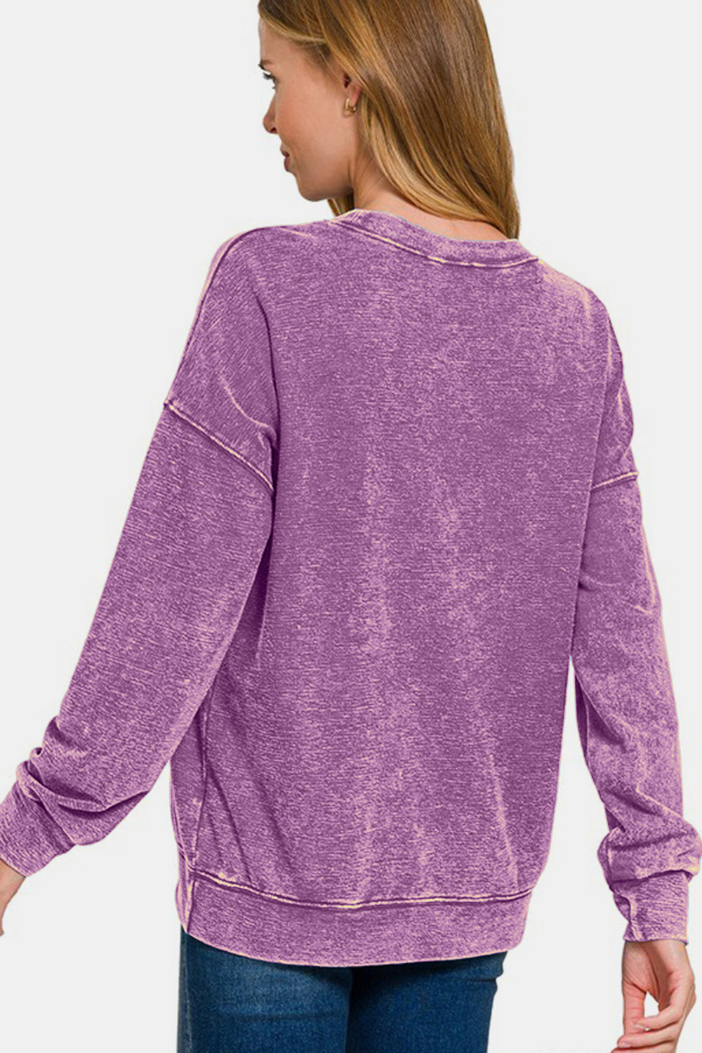 Zenana Washed Round Neck Dropped Shoulder Sweatshirt - Heeler & Dash