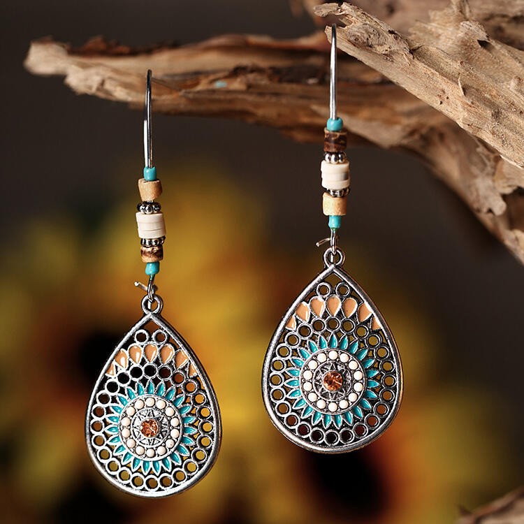 Alloy Oil Drip Beaded Teardrop Earrings - Heeler & Dash