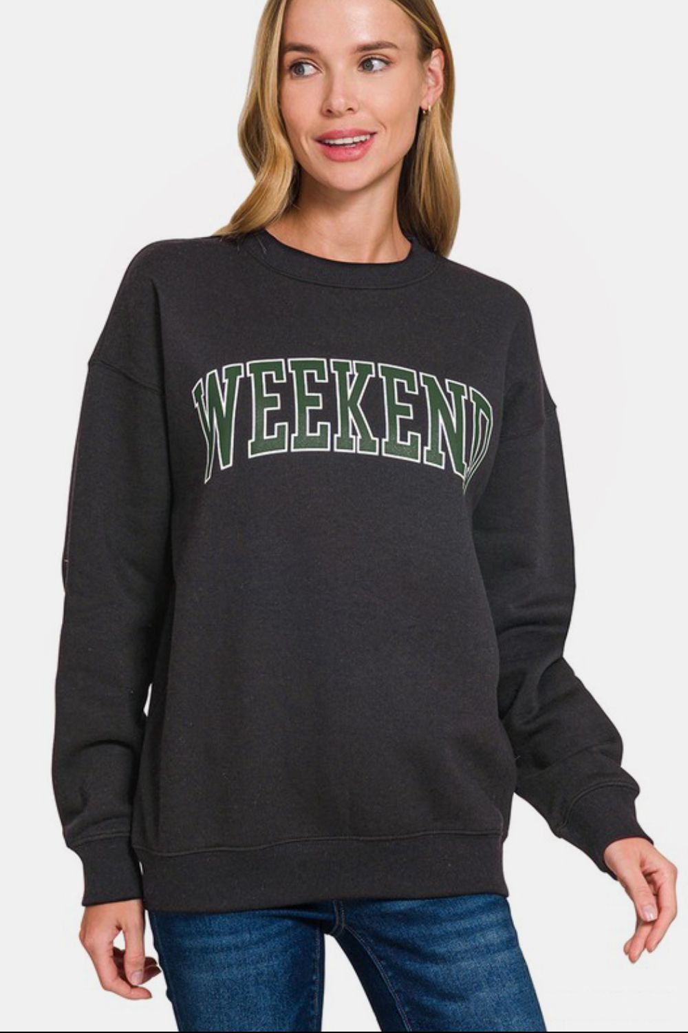 Zenana WEEKEND Round Neck Dropped Shoulder Sweatshirt - Heeler & Dash