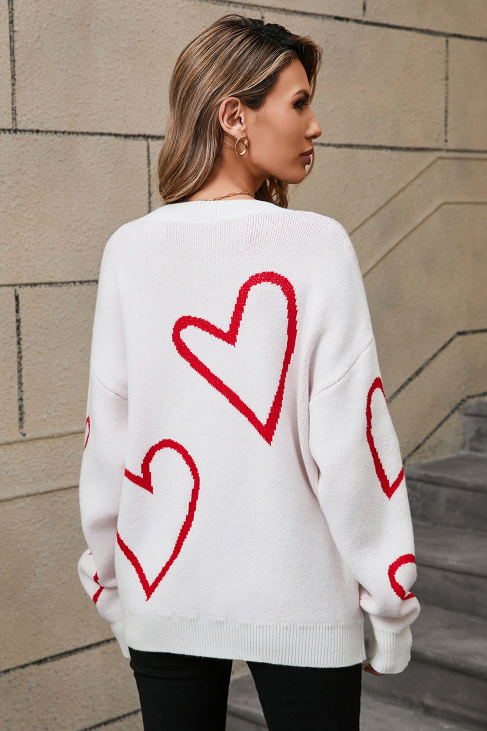 Angel Wings Heart Dropped Shoulder Long Sleeve Sweater - Heeler & Dash