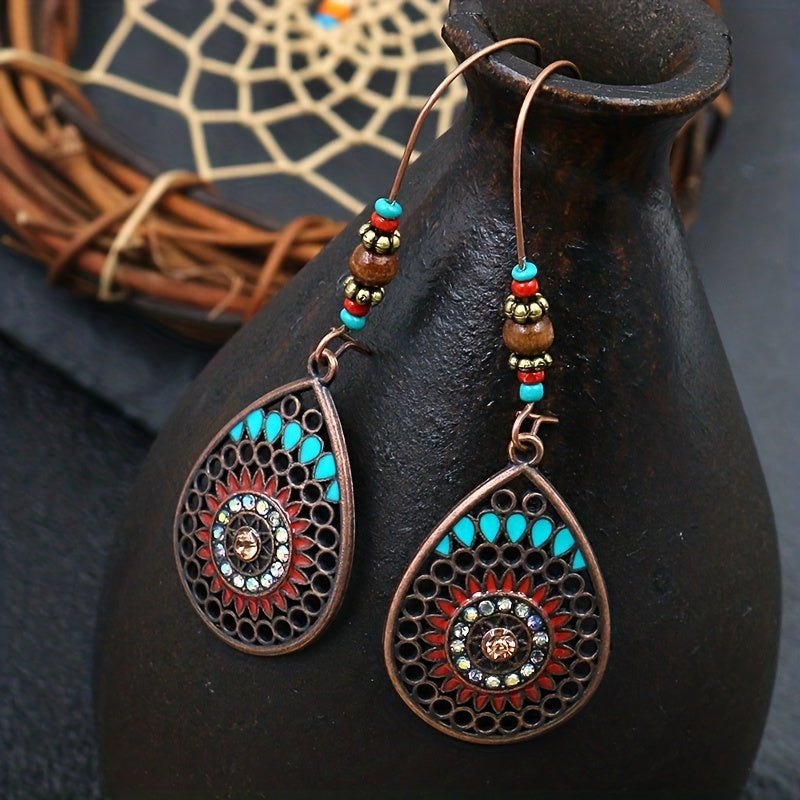 Alloy Oil Drip Beaded Teardrop Earrings - Heeler & Dash