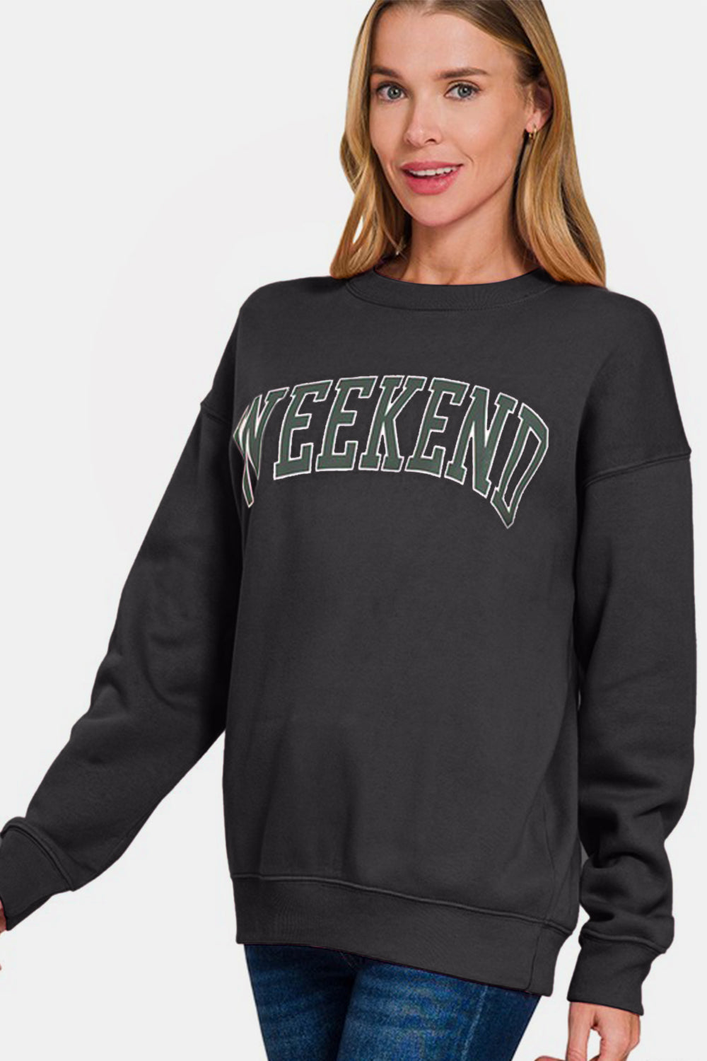 Zenana WEEKEND Round Neck Dropped Shoulder Sweatshirt - Heeler & Dash