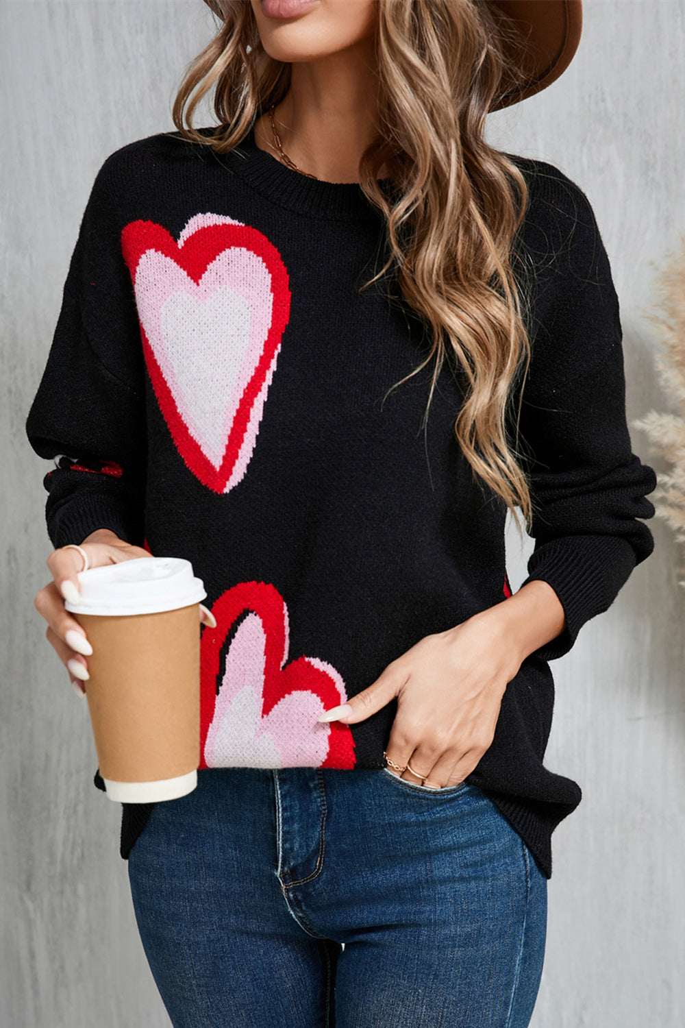 Angel Wings Heart Round Neck Long Sleeve Sweater - Heeler & Dash