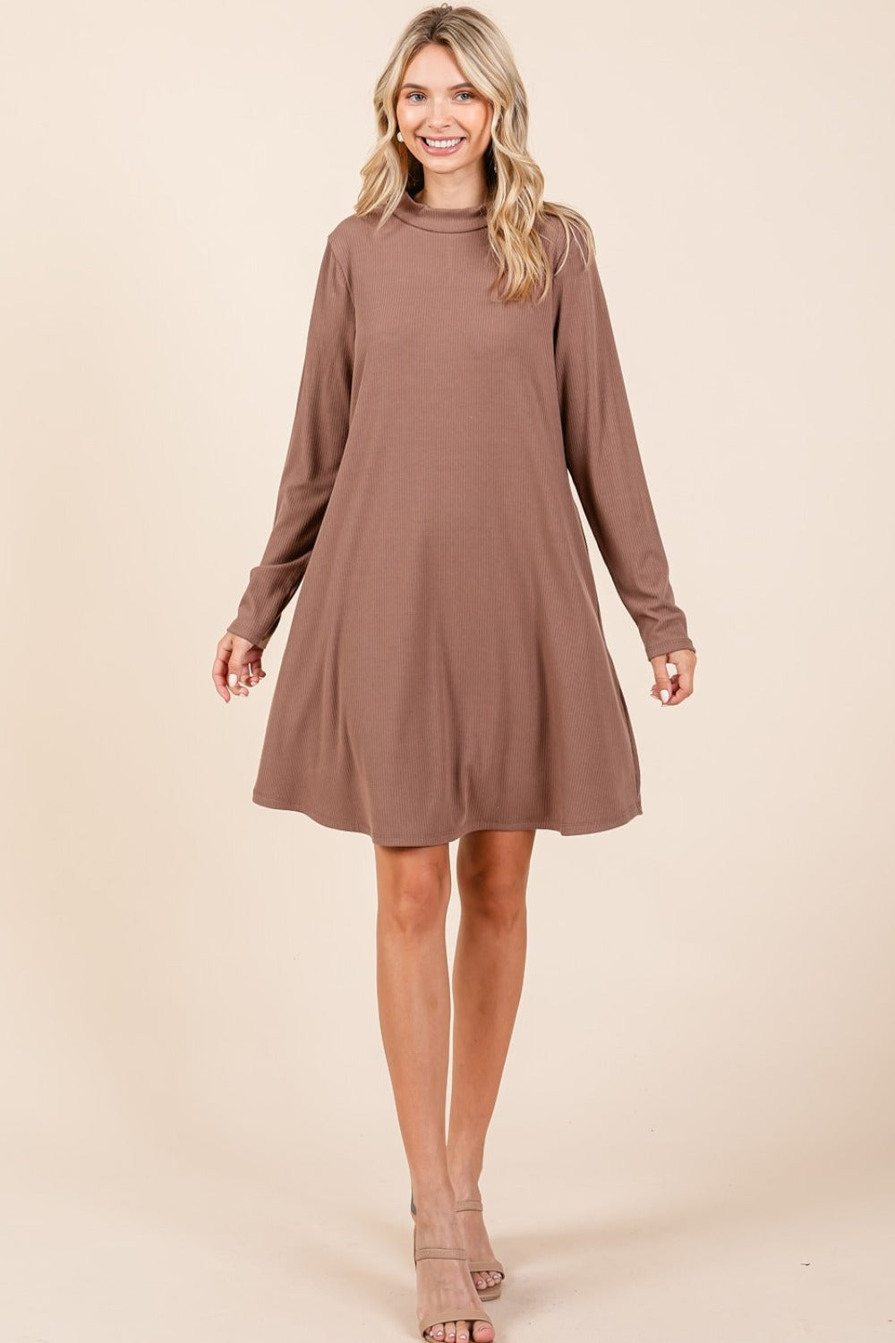 Mittoshop Mock Neck Long Sleeve Dress with Pockets - Heeler & Dash