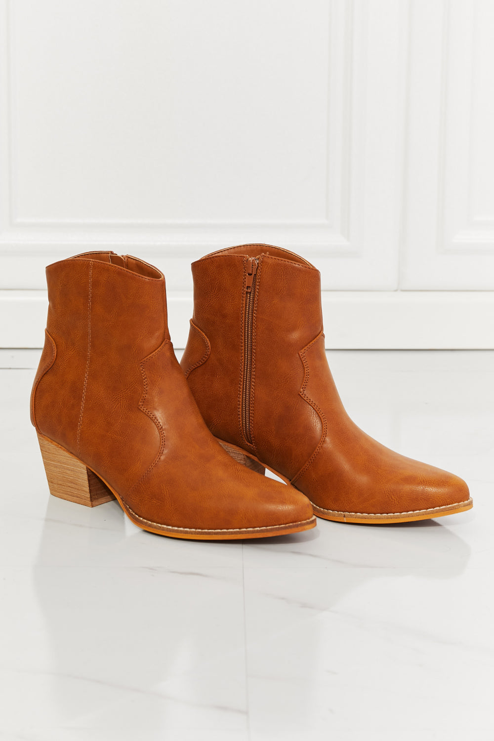 MMShoes Watertower Town Faux Leather Western Ankle Boots in Ochre - Heeler & Dash