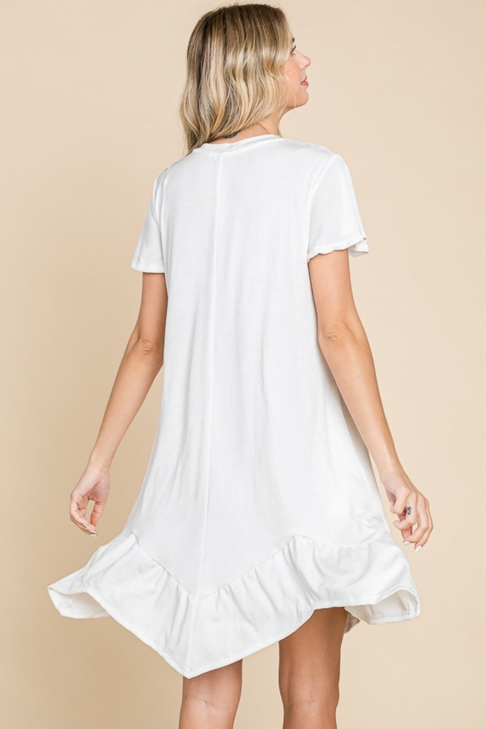 Culture Code Full Size Short Sleeve Ruffled Asymmetric Hem Dress - Heeler & Dash