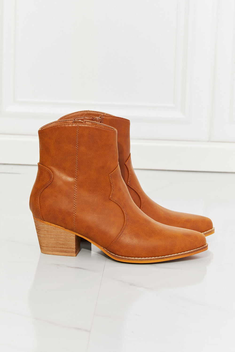 MMShoes Watertower Town Faux Leather Western Ankle Boots in Ochre - Heeler & Dash