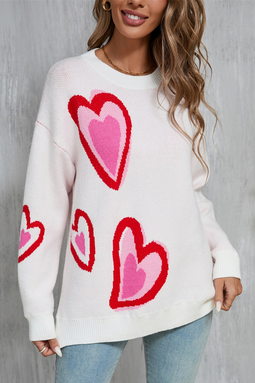 Angel Wings Heart Round Neck Long Sleeve Sweater - Heeler & Dash