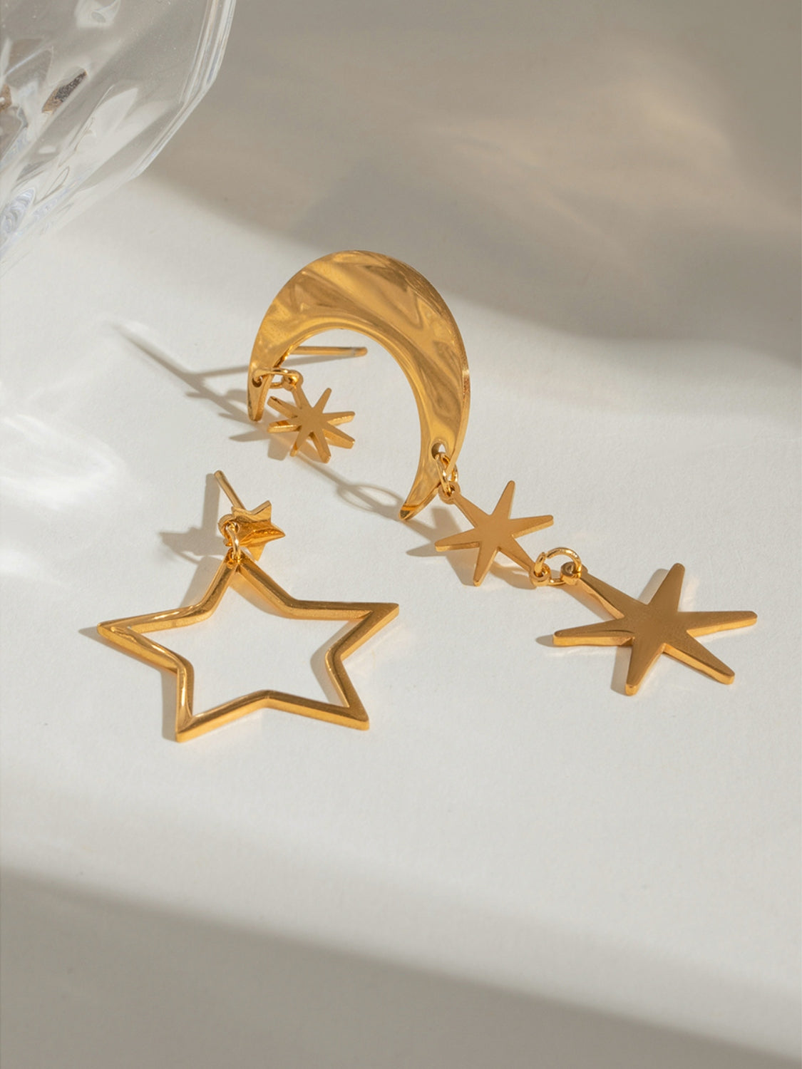 18K Gold-Plated Moon & Star Dangle Earrings - Heeler & Dash