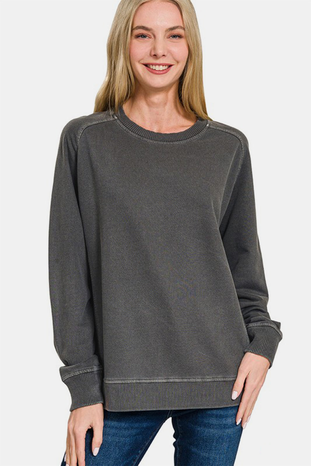 Zenana Full Size Pigment Dyed French Terry Sweatshirt - Heeler & Dash