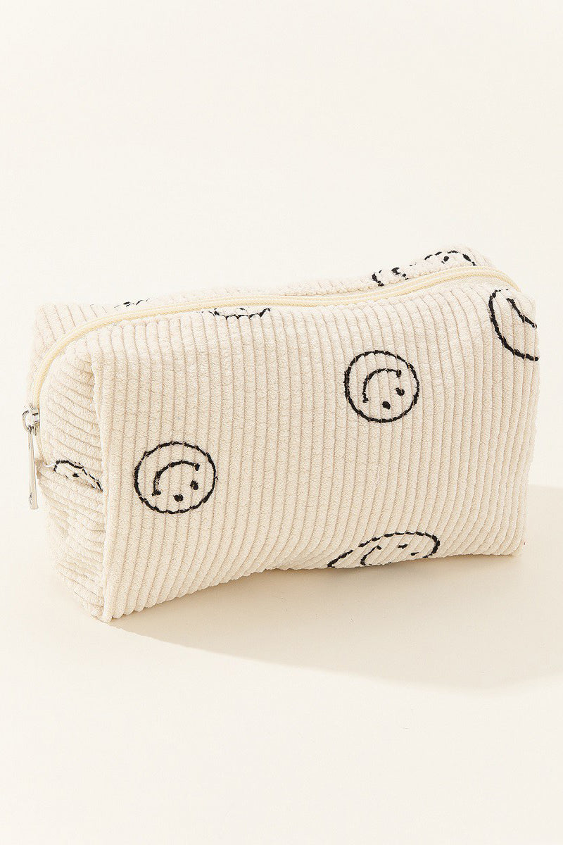 Zenana Smiley Face Corduroy Cosmetic Pouch - Heeler & Dash