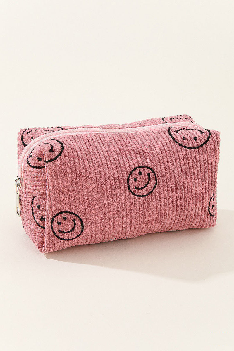 Zenana Smiley Face Corduroy Cosmetic Pouch - Heeler & Dash