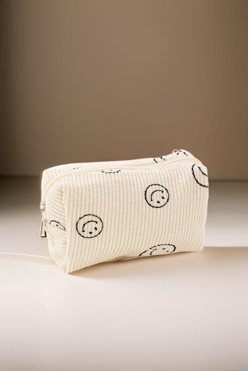 Zenana Smiley Face Corduroy Cosmetic Pouch - Heeler & Dash