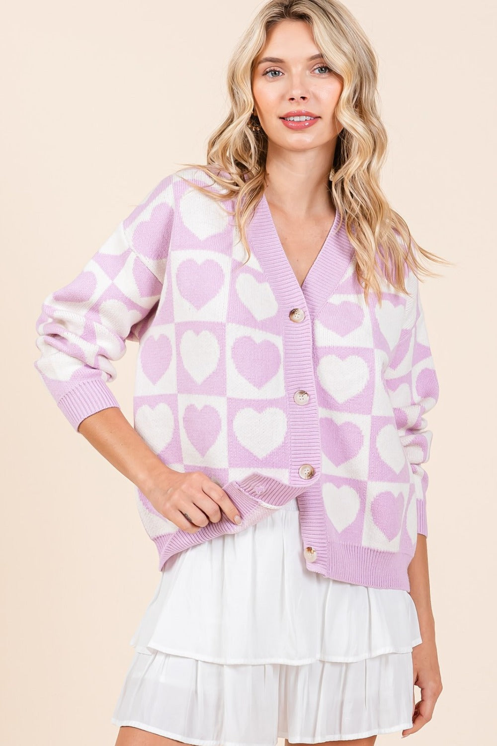 Mittoshop Checkered Heart Button Down Cardigan - Heeler & Dash