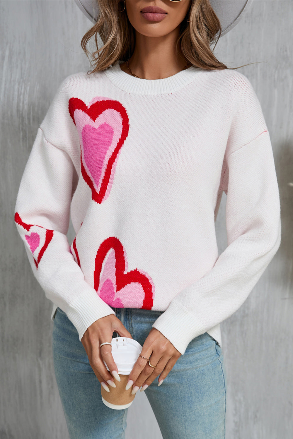 Angel Wings Heart Round Neck Long Sleeve Sweater - Heeler & Dash