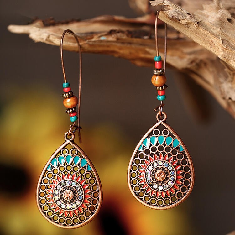 Alloy Oil Drip Beaded Teardrop Earrings - Heeler & Dash