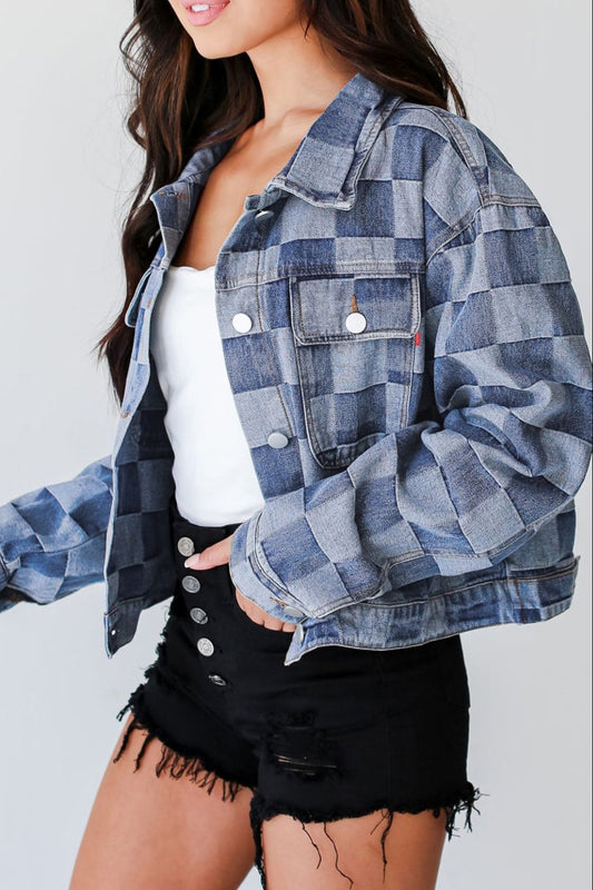 Checkered Button Up Denim Jacket - Heeler & Dash