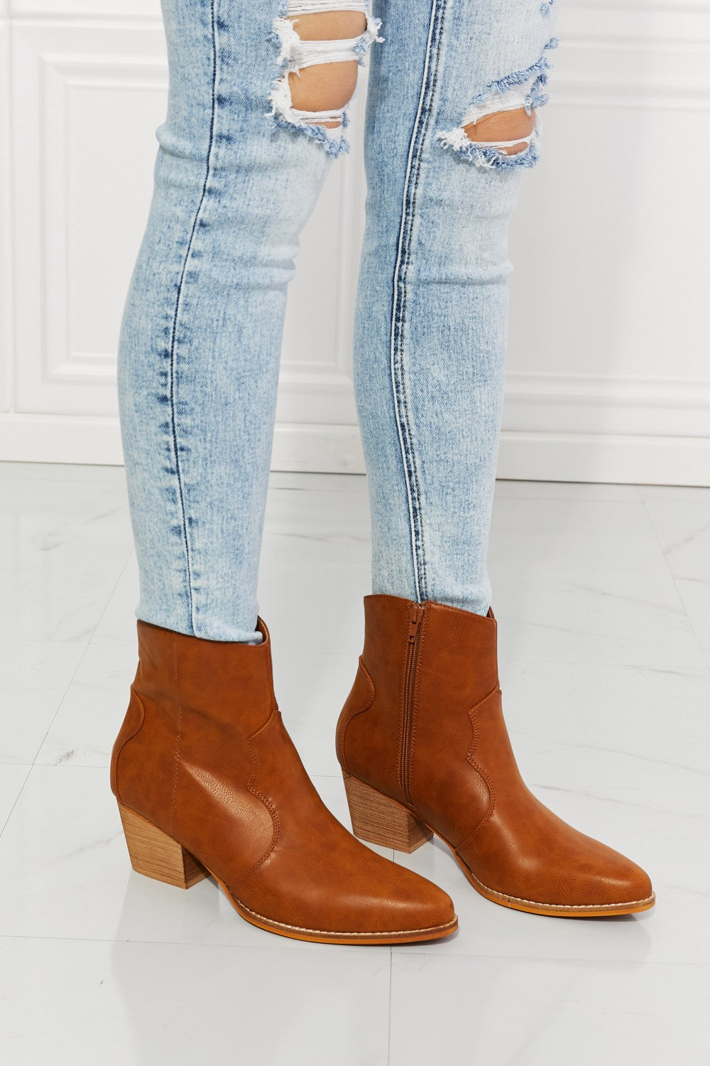 MMShoes Watertower Town Faux Leather Western Ankle Boots in Ochre - Heeler & Dash