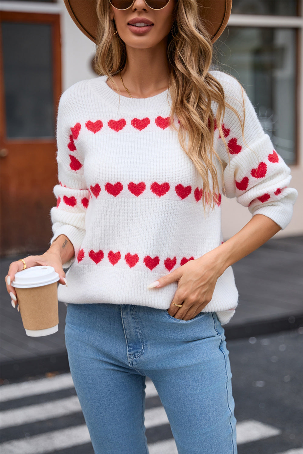 Angel Wings Heart Round Neck Long Sleeve Sweater - Heeler & Dash