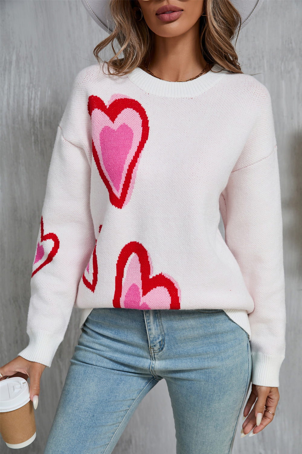 Angel Wings Heart Round Neck Long Sleeve Sweater - Heeler & Dash