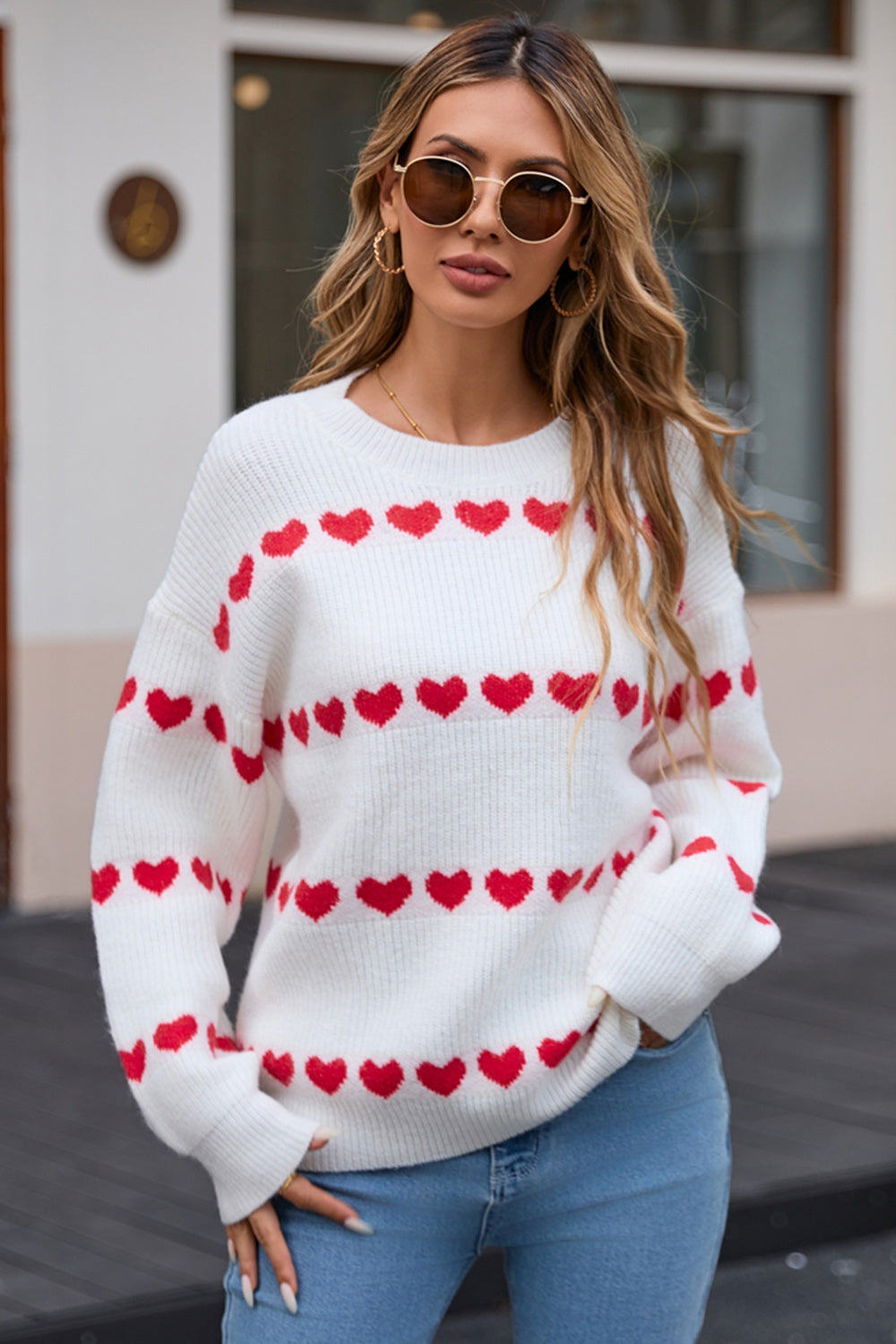 Angel Wings Heart Round Neck Long Sleeve Sweater - Heeler & Dash