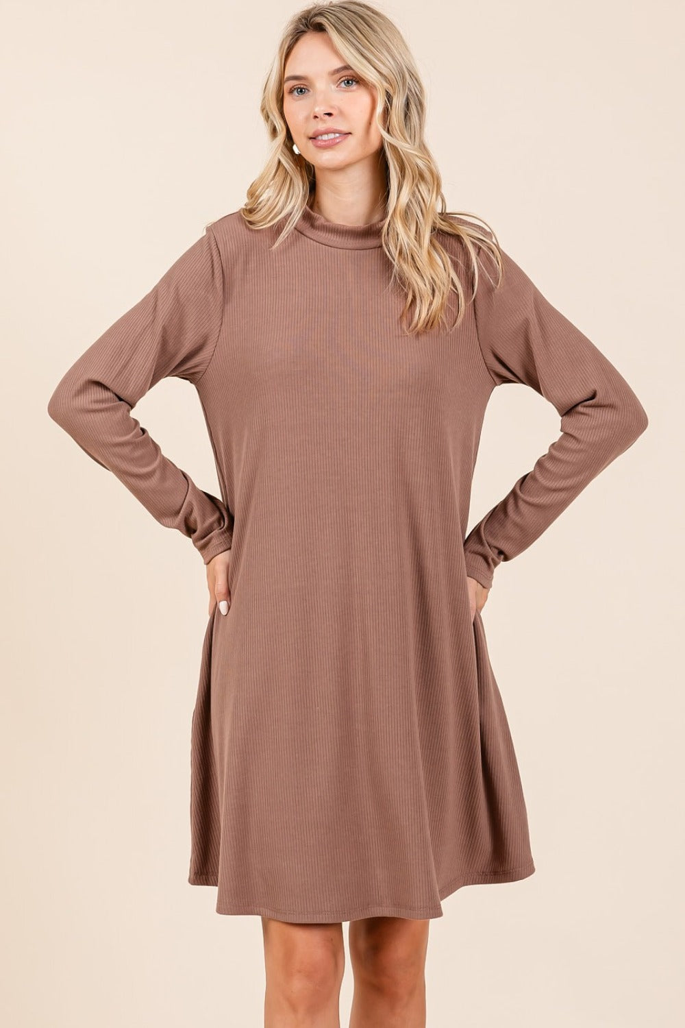 Mittoshop Mock Neck Long Sleeve Dress with Pockets - Heeler & Dash