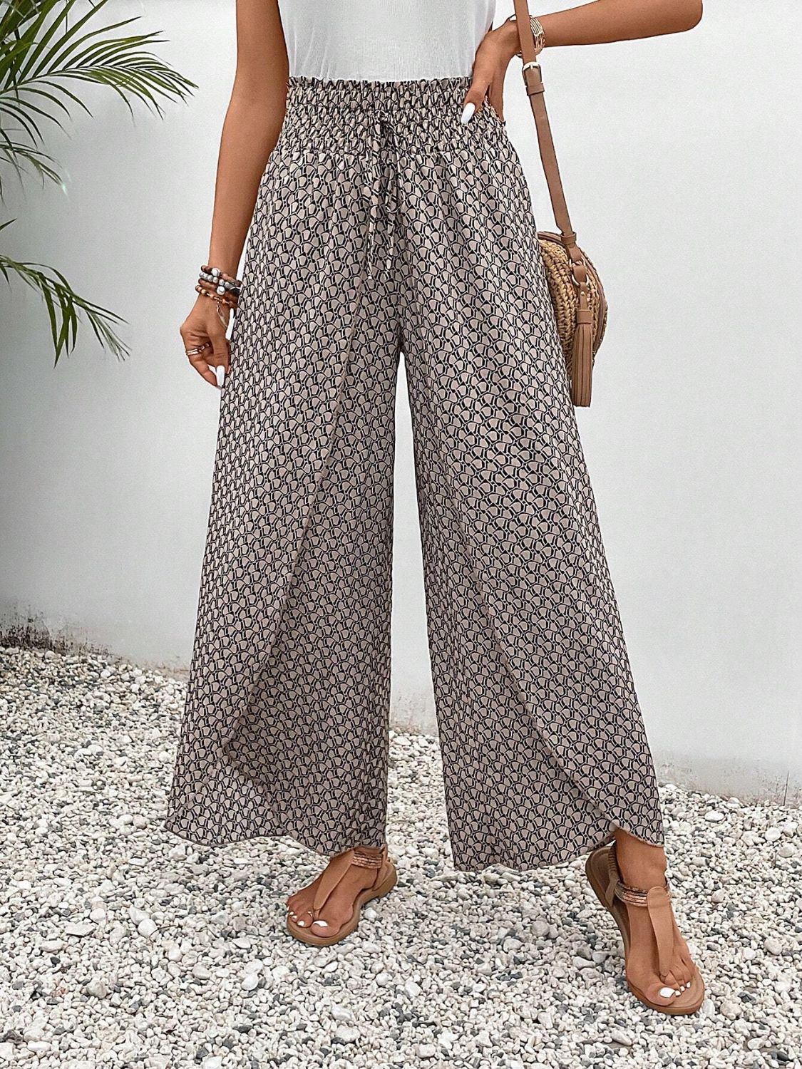 Tied Printed Wide Leg Pants