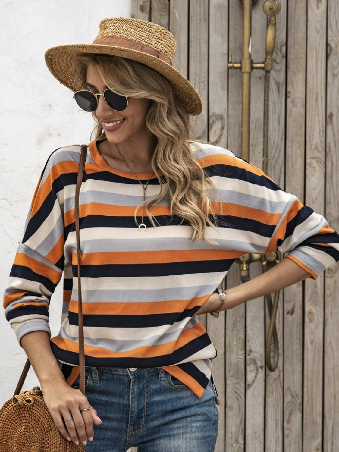 Full Size Striped Round Neck Long Sleeve T-Shirt Plus Size