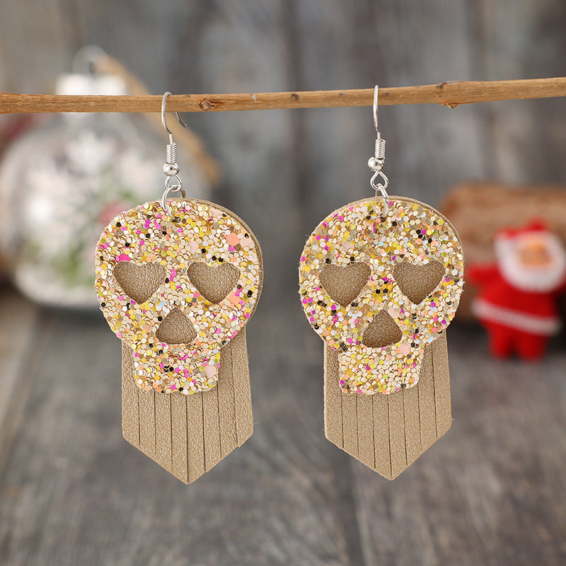 Sequin Skull Dangle PU Leather Earrings - Heeler & Dash