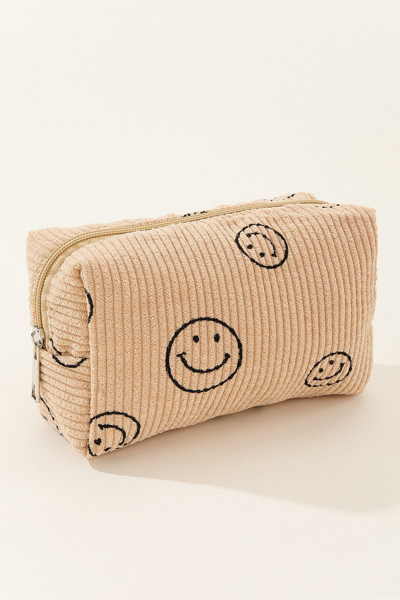 Zenana Smiley Face Corduroy Cosmetic Pouch - Heeler & Dash