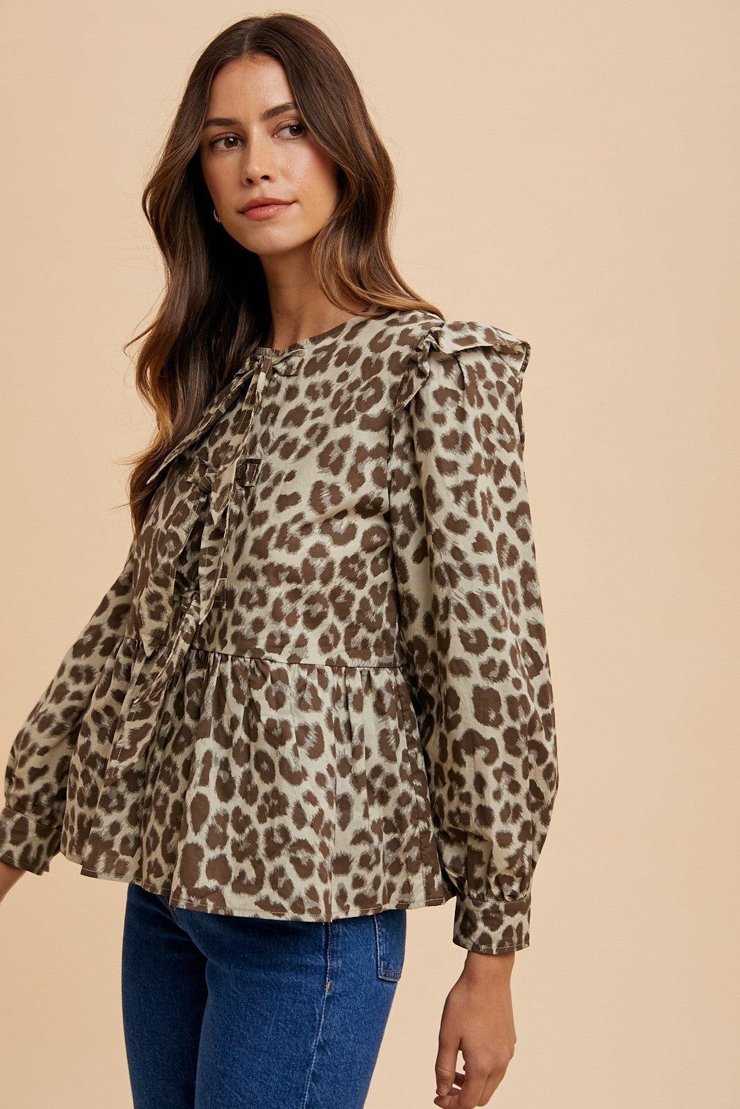 Annie Wear Tied Leopard Round Neck Peplum Blouse - Heeler & Dash