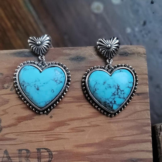 Artificial Turquoise Alloy Heart Dangle Earrings - Heeler & Dash